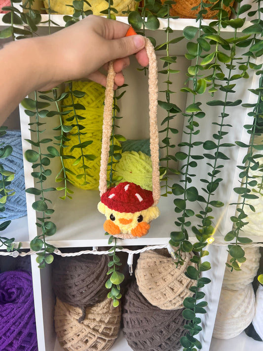 Chick in Mushroom Hat Rear View Mirror Hanger